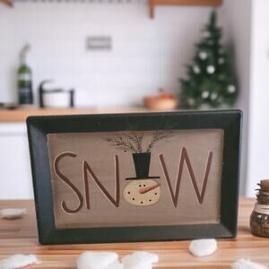 Barbara Lloyd Snowman SNOW Plate Winter Christmas Decor Rustic Holiday Sign